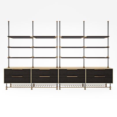 Multiple Bay Shelving with Metal Countertop Hutch